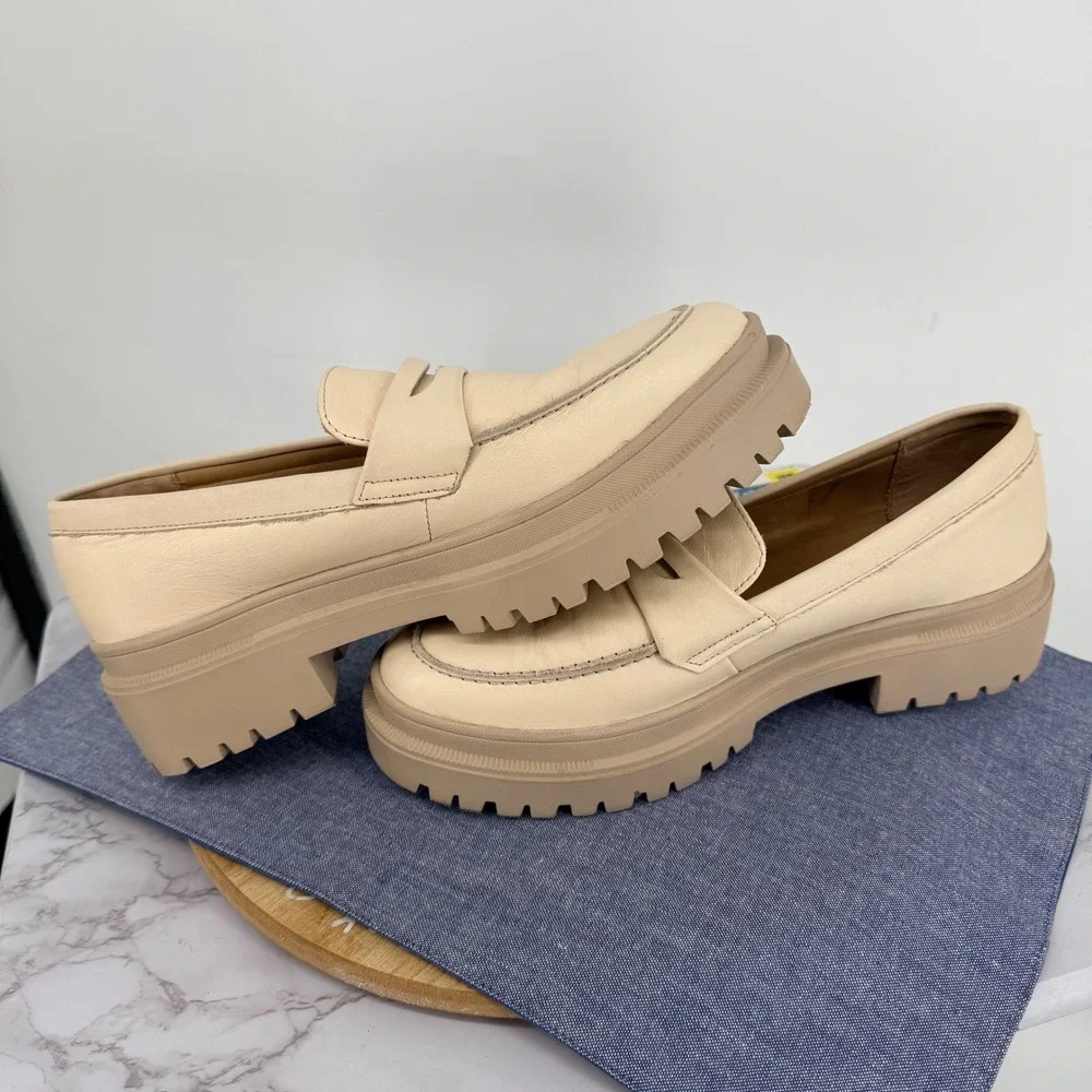 Patina Zoe Portland Leather Co Chunky Loafers Women 11 Lug Sole‎ Bone White